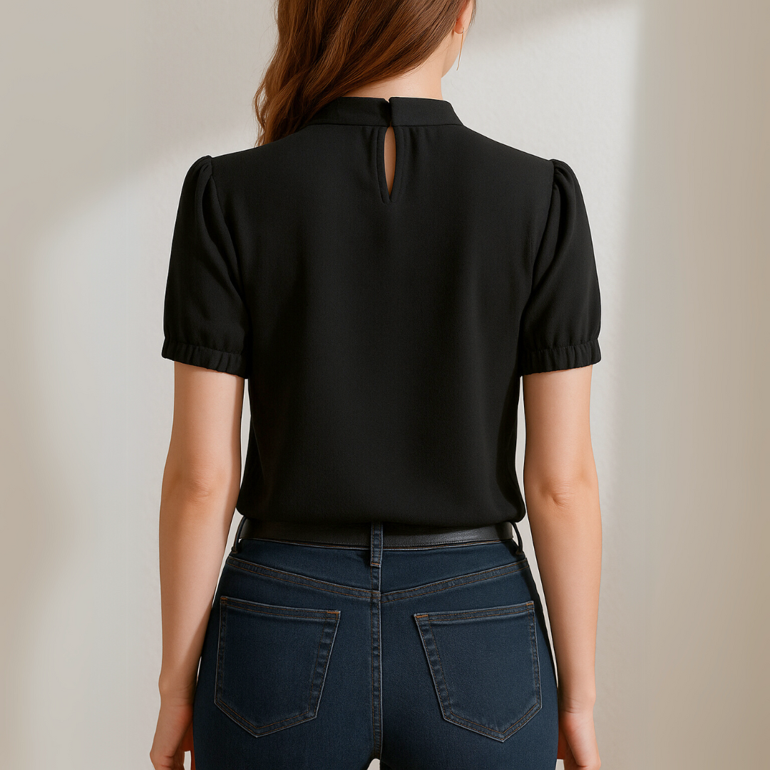 Emily | Black Pleated Blouse with Slit Sleeves