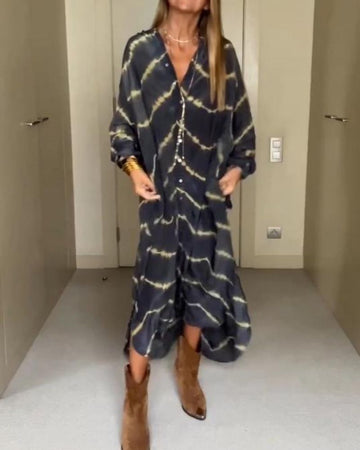 Sienna | Boho Striped Maxi Dress with Long Sleeves