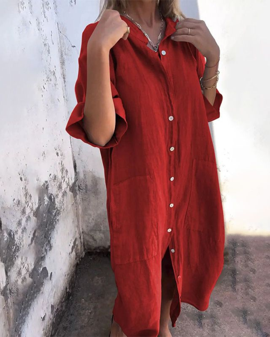 Melanie | Ibiza-Style Casual Shirt Dress at Ankle Length