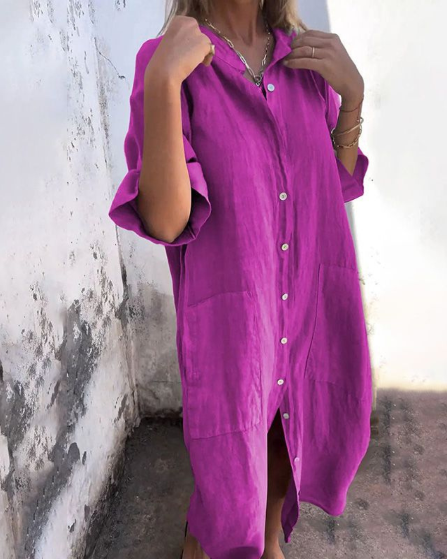 Melanie | Ibiza-Style Casual Shirt Dress at Ankle Length