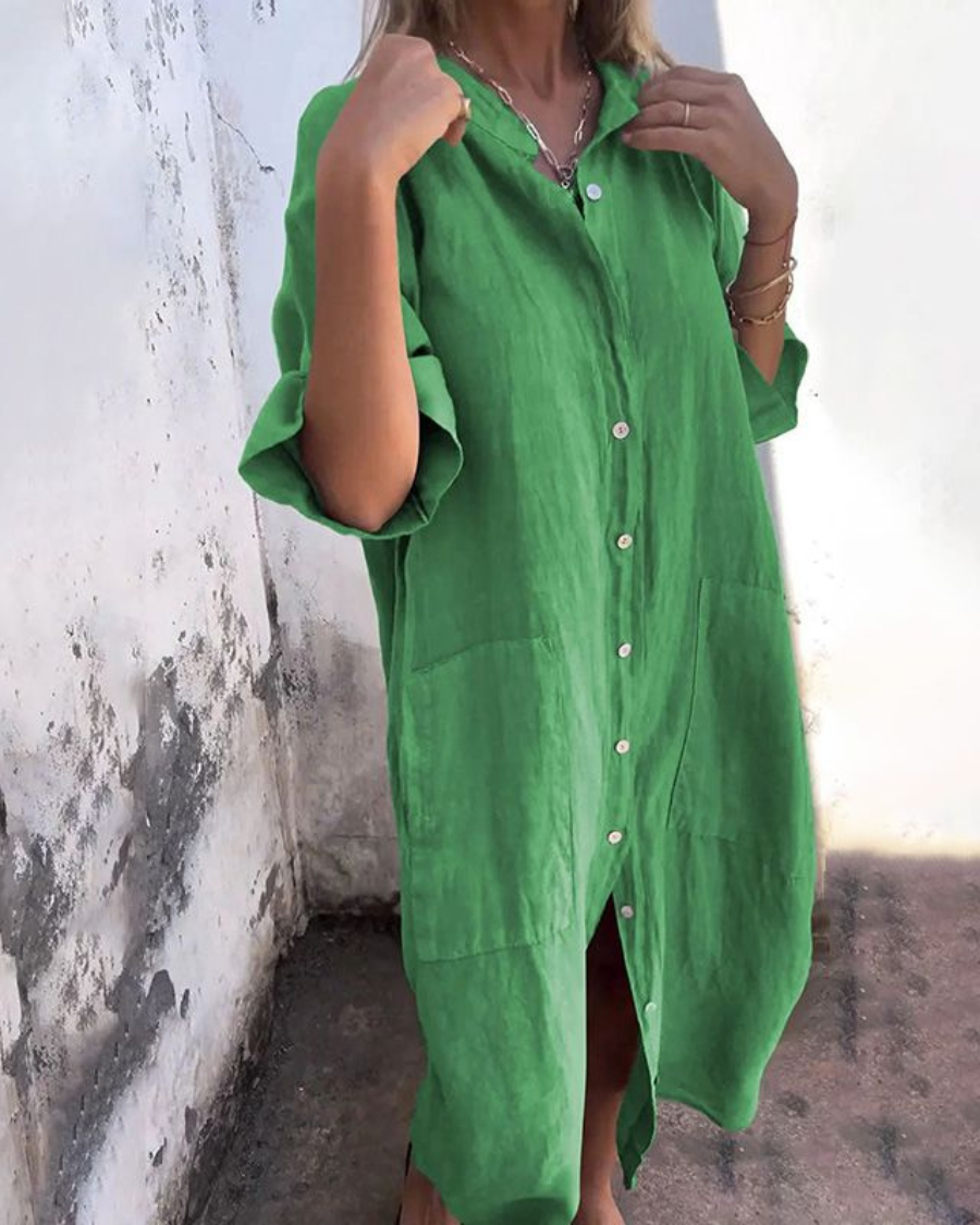 Melanie | Ibiza-Style Casual Shirt Dress at Ankle Length