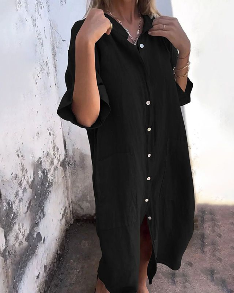 Melanie | Ibiza-Style Casual Shirt Dress at Ankle Length